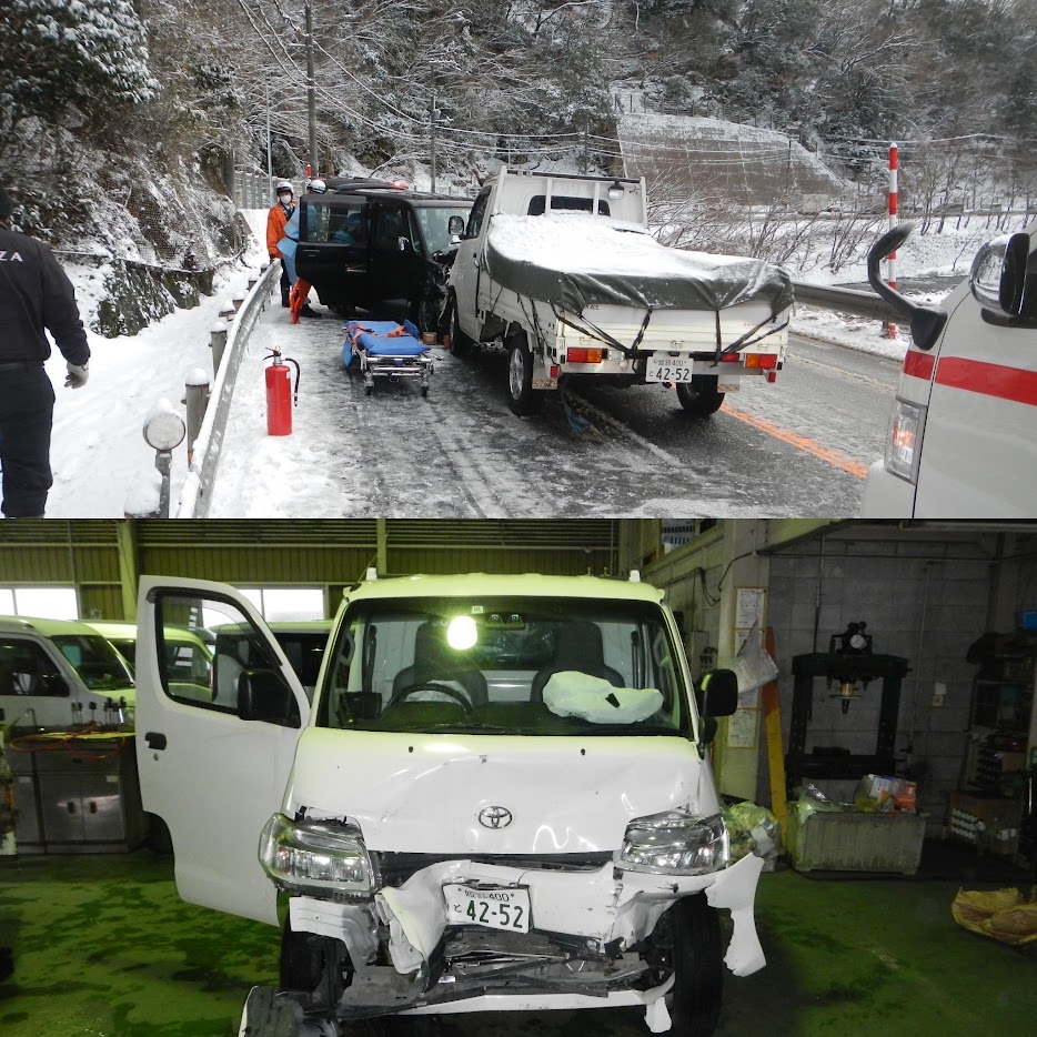 今年の２月に雪道での事故に遭い廃車となったトラック。悲しい…
